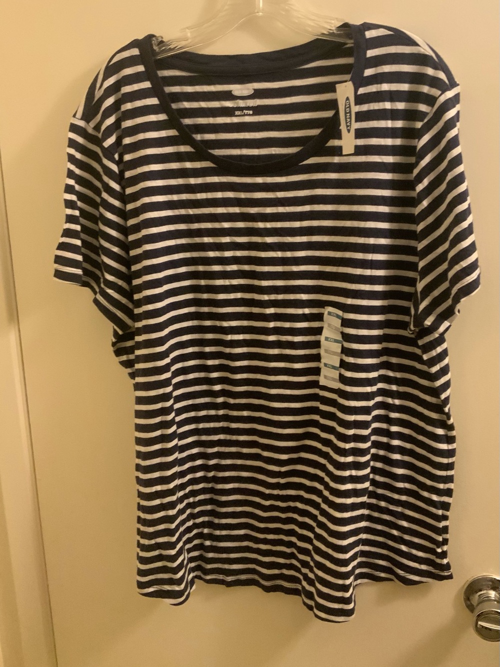 Old Navy Navy and White Striped Short Sleeve Tee